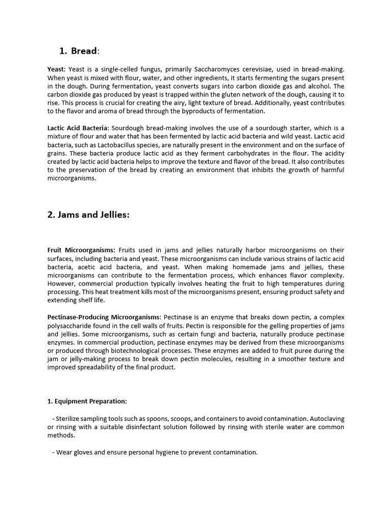 Microbial Roles in Bread and Jam Production | PDF | Breads | Yeast