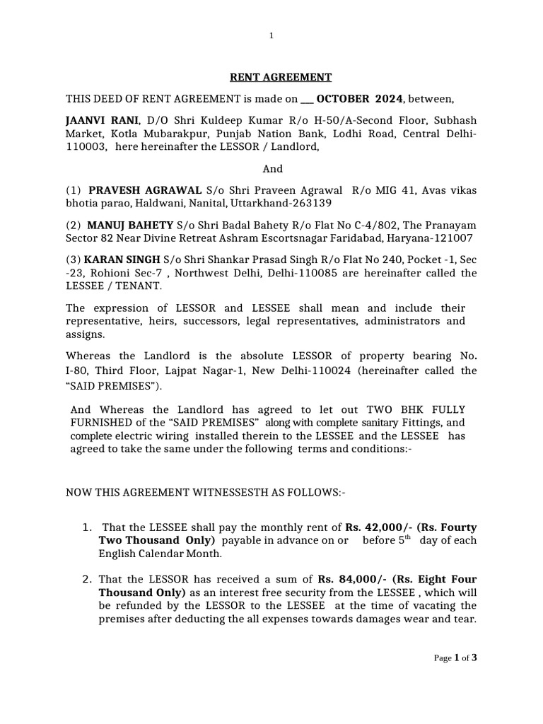 11-Month Rent Agreement Template | PDF | Lease | Contract Law