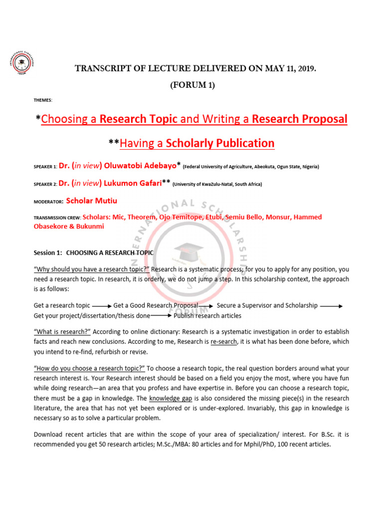 Research Topic Selection and Proposal Writing | PDF | Thesis ...