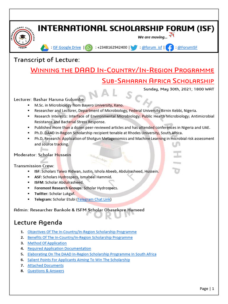 DAAD in-Country_In-Region Programme Sub-Saharan Africa Scholarship ...