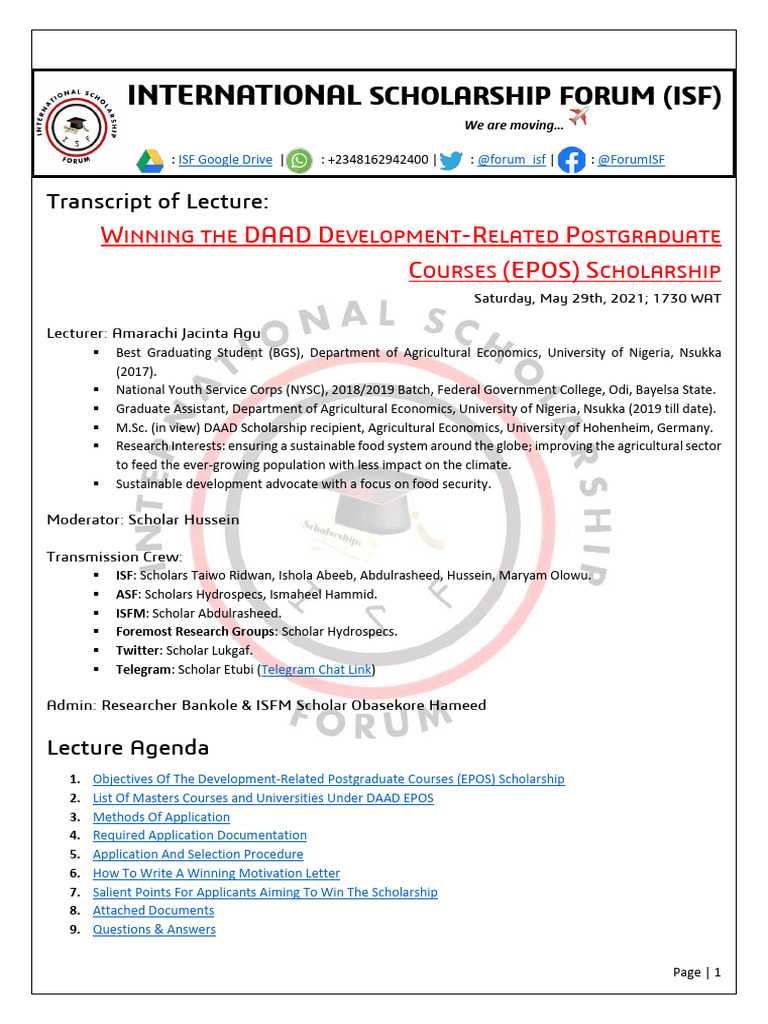 Development-Related Postgraduate Courses (EPOS) Scholarship | PDF ...