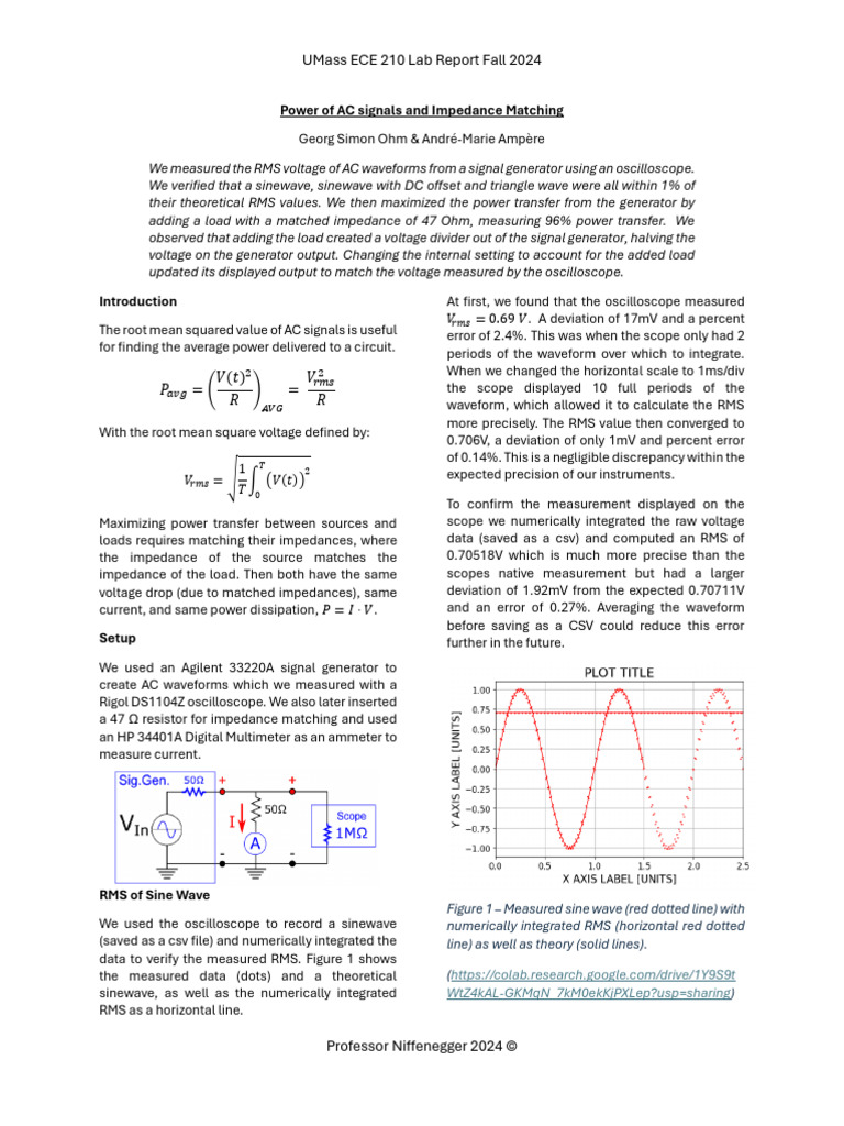 Lab Report Template - Lab 1 | PDF | Root Mean Square | Electrical Impedance