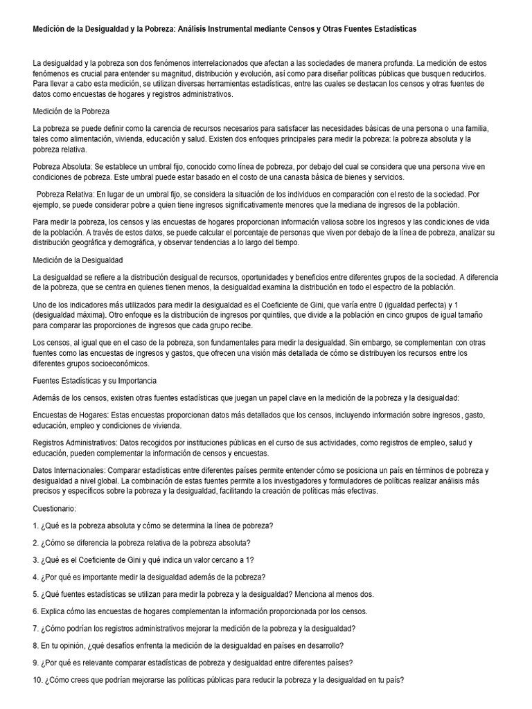 Medición de La Desigualdad y La Pobreza | PDF | Desigualdad social ...