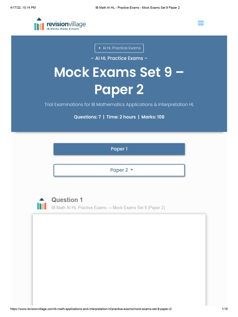 IB Math AI HL Mock Exam Set 9 Paper 2 | PDF | Qualifications ...