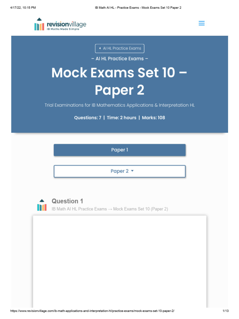 IB Math AI HL Mock Exam Set 10 P2 | PDF | Qualifications | Educational ...