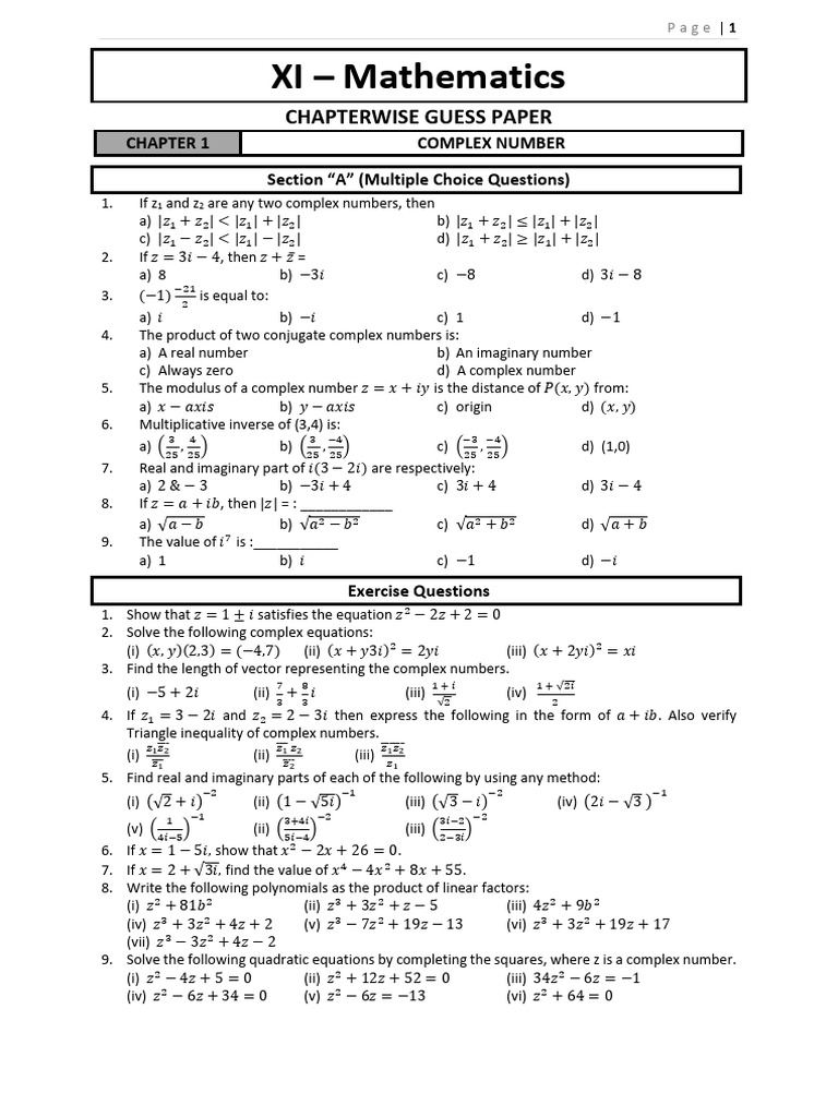 Class 11 Math Guess Paper 2024 | PDF | Mathematical Analysis ...