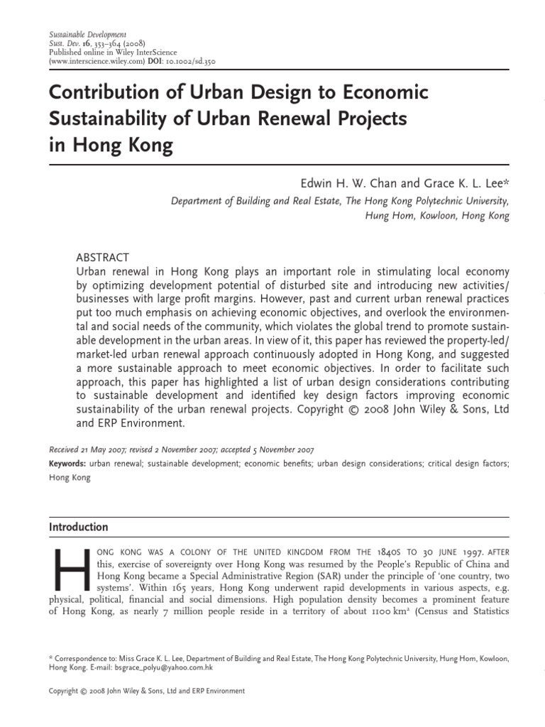 Sustainable Development - 2008 - Chan - Contribution of Urban Design To ...