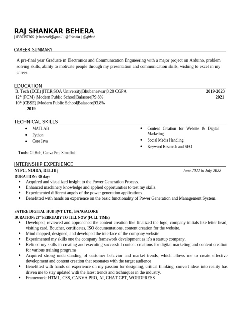 Resume Sample 3 Two pager | PDF | Arduino | Flow Measurement
