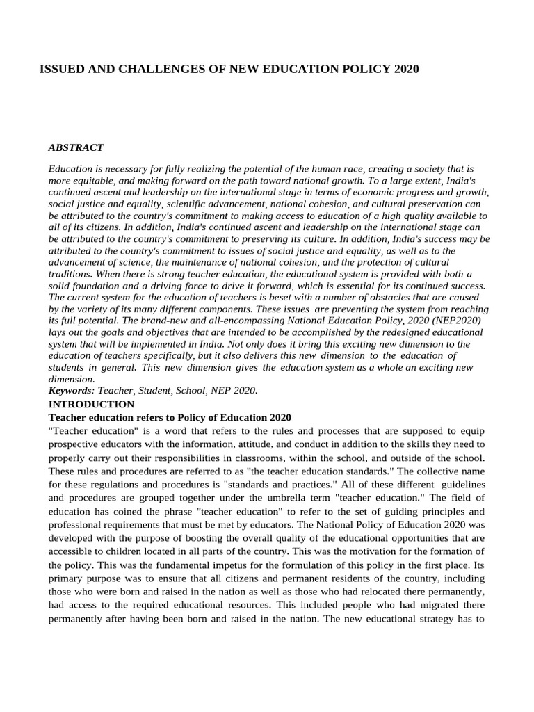 NEP 2020: Challenges and Opportunities | PDF | Teachers | Teacher Education