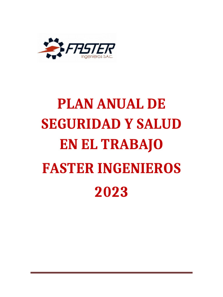 Plan Anual de Seguridad 2023 Faster Ing | PDF | Seguridad y salud ...