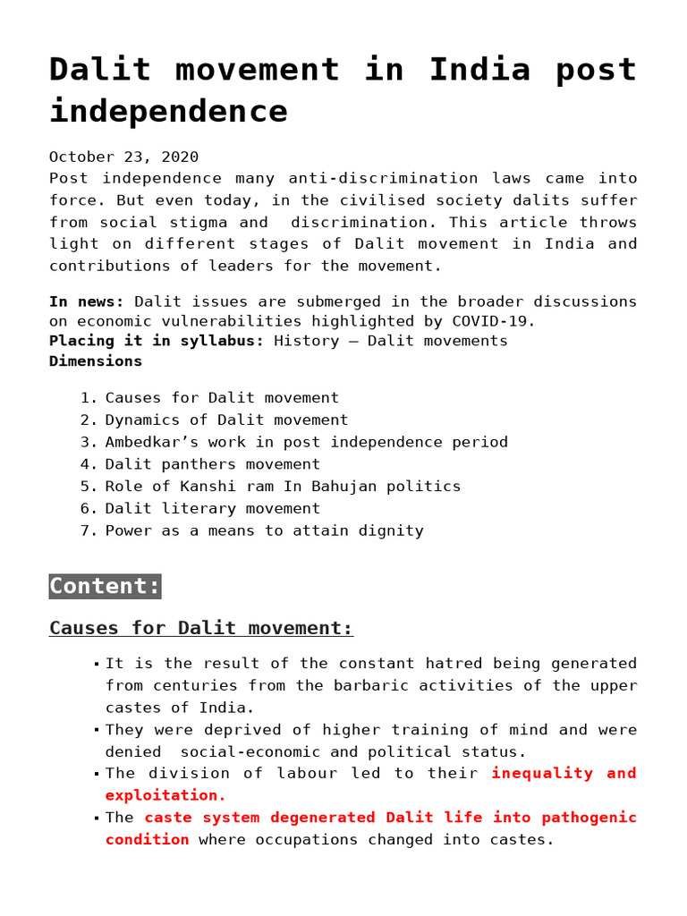Evolution of the Dalit Movement in India | PDF | Dalit