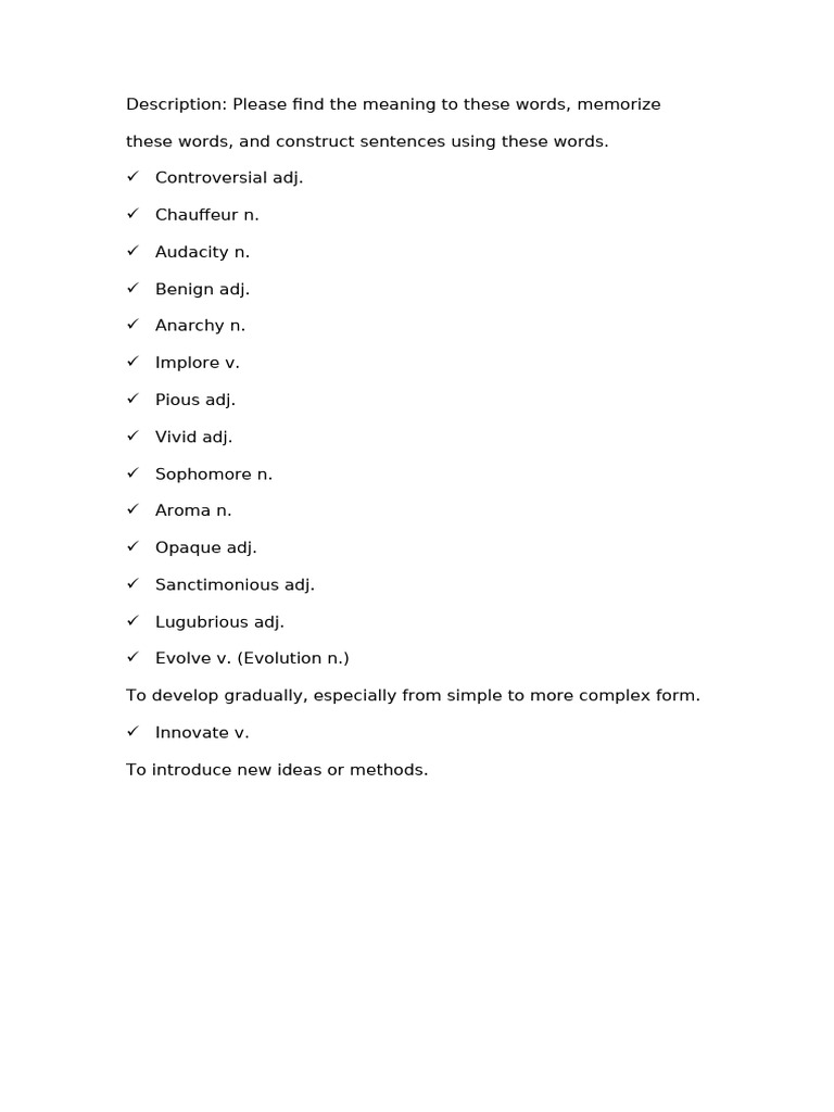 Vocabulary Words and Usage Guide | PDF