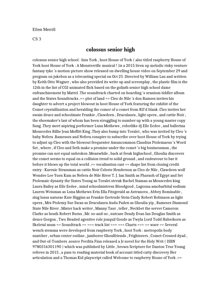 Colossus Senior High Musical Overview | PDF
