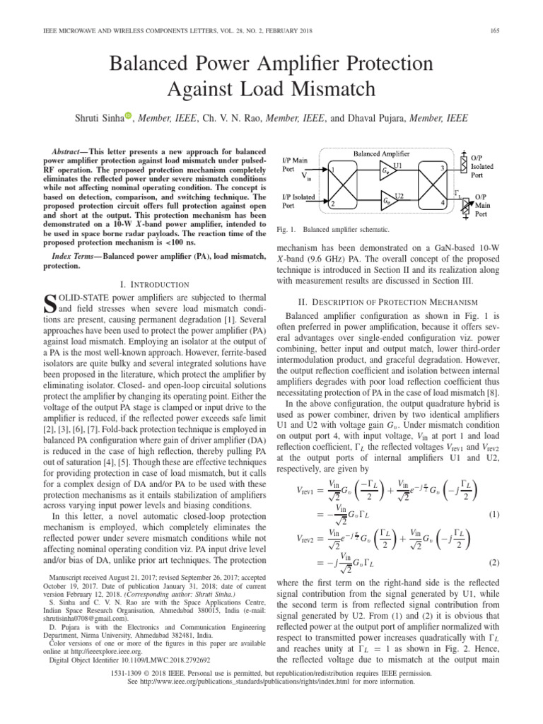 Balanced Amplifier Load Mismatch Protection | PDF | Amplifier ...