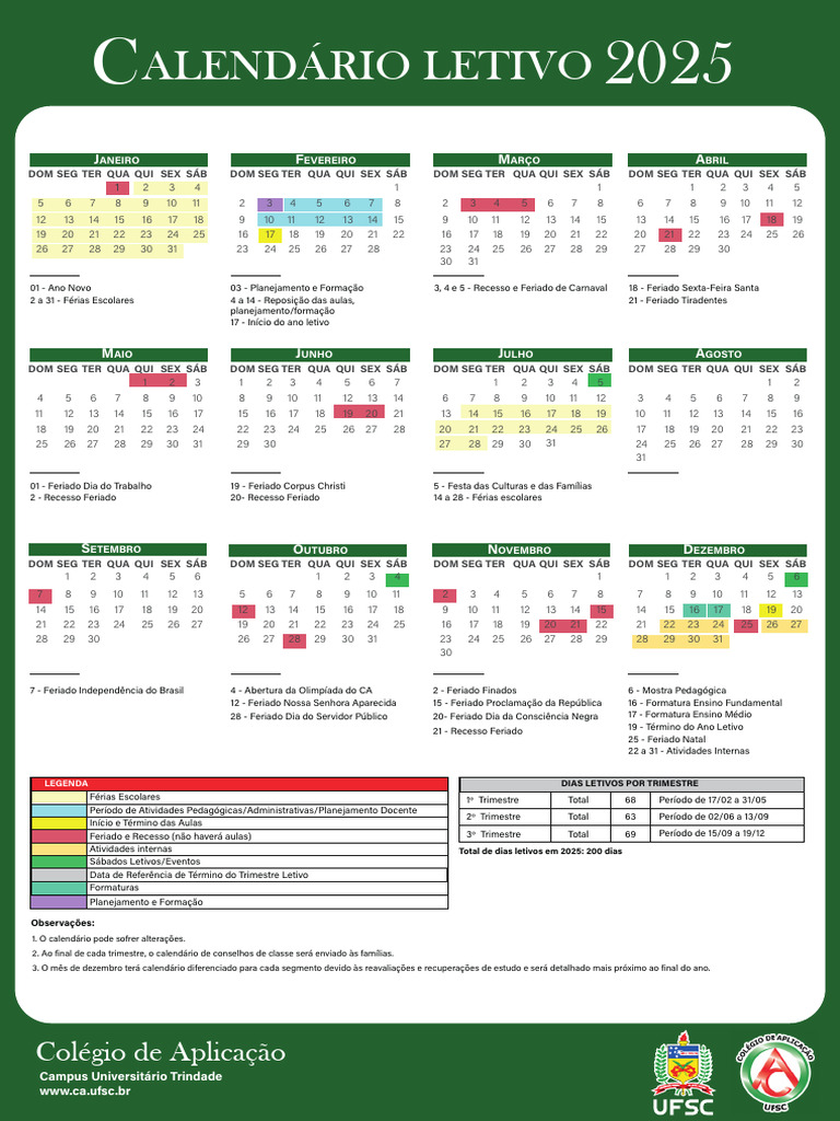 Calendário letivo 2025 Aplicação | PDF