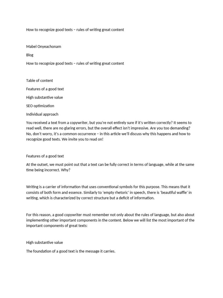 Recognizing Quality Texts in Writing | PDF | Information | Knowledge