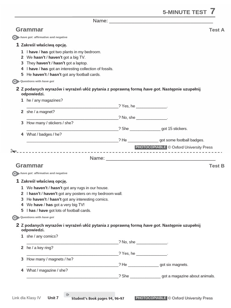 Link L4 U7 5min Test Grammar | PDF