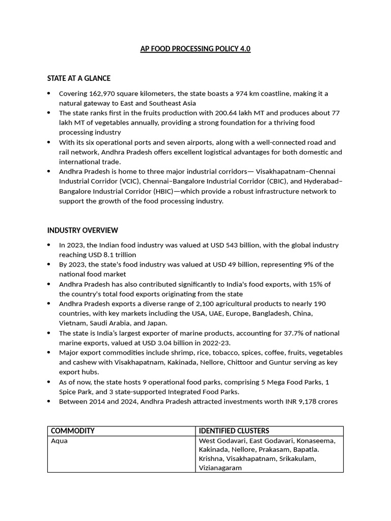 Andhra Pradesh Food Processing Policy 4.0 | PDF | Subsidy | Economies