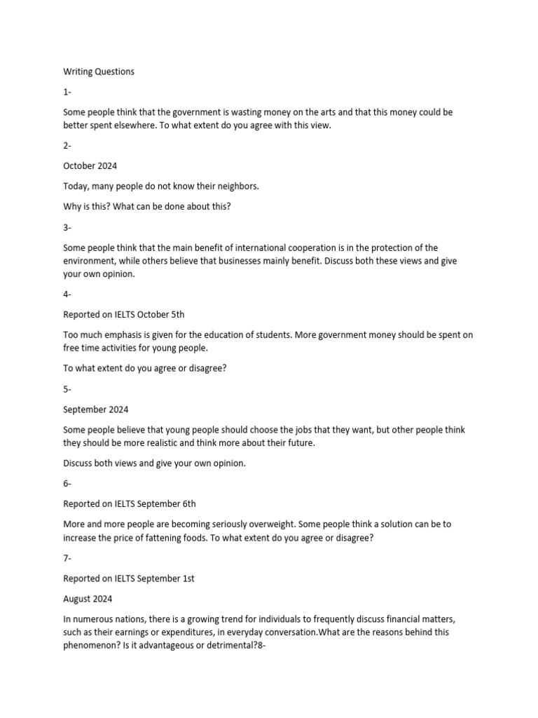 IELTS Writing Task Questions Overview | PDF | Sustainability | Crimes