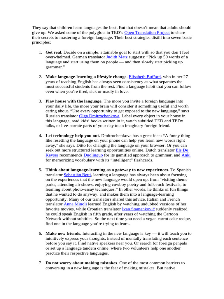 7 Tips for Adults Learning Languages | PDF | Language Acquisition ...