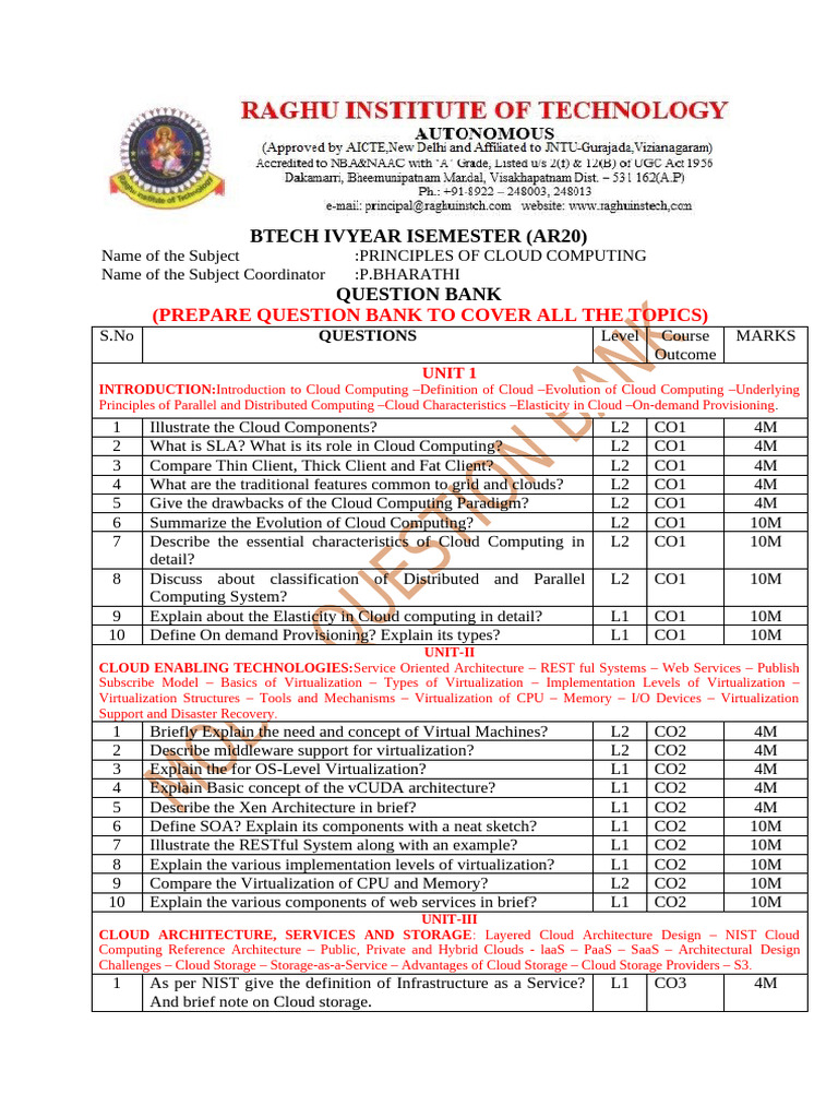 Ar20 Iv PCC Question Bank | PDF | Cloud Computing | Software As A Service
