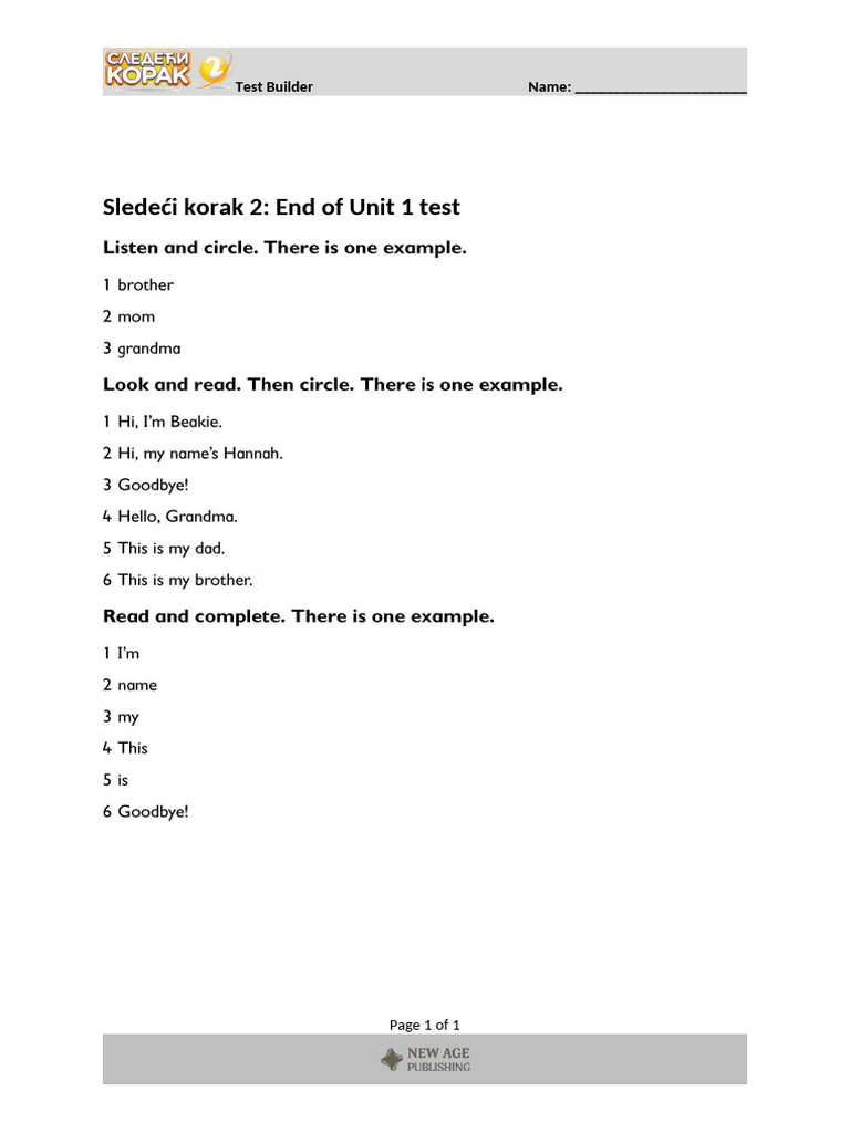 End of Unit 1 Test Answerkey | PDF