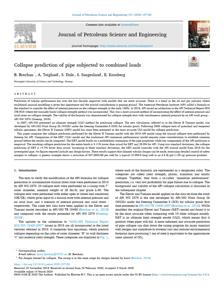API TR 5C3 Collapse Prediction Insights | PDF | Strength Of Materials ...