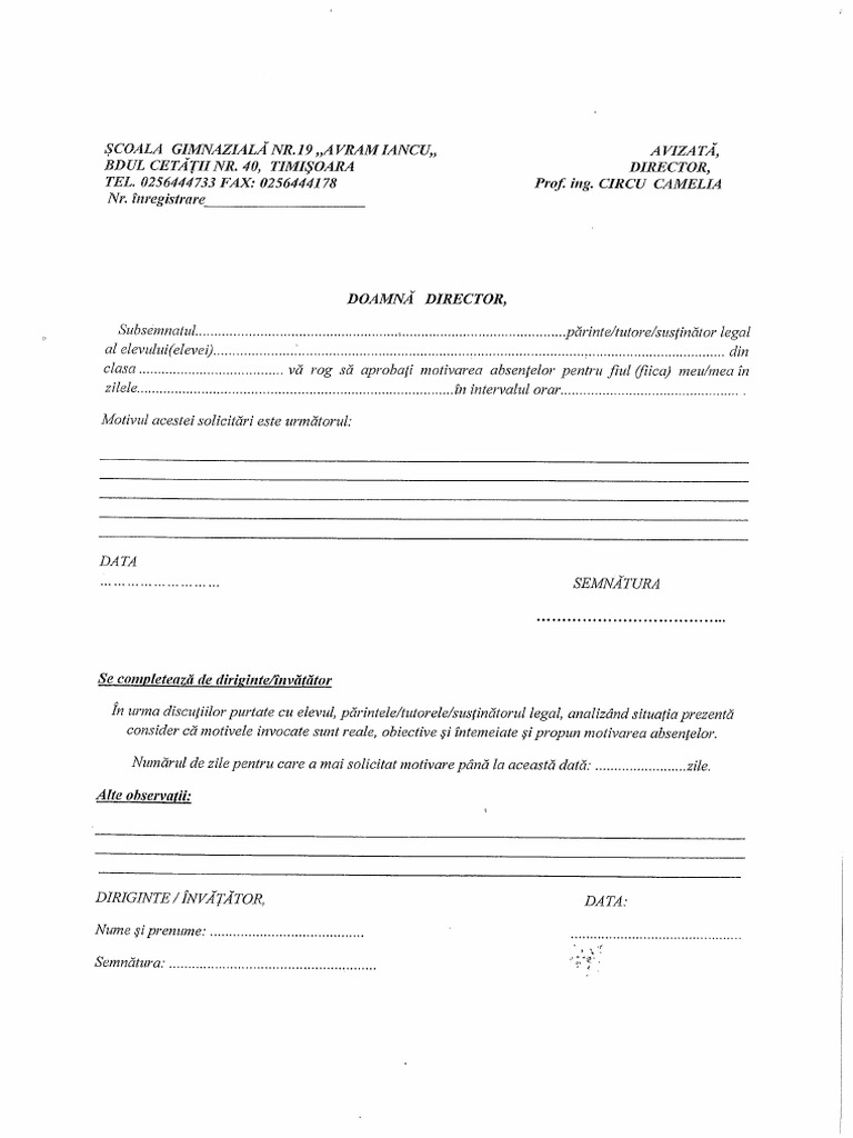Model Învoire | PDF