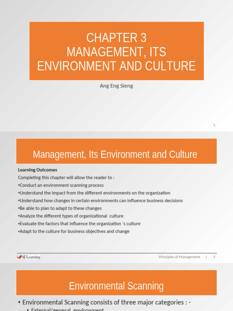 Chapter 3 - Management, Its Environment and Cultures | PDF ...