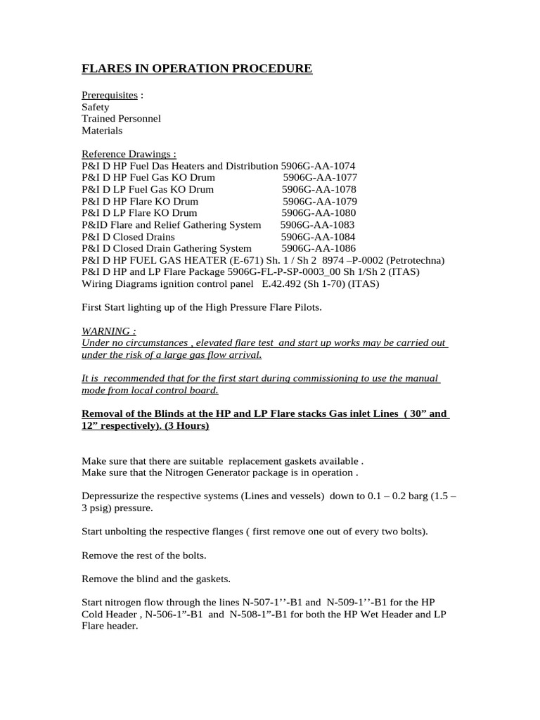Flares in Operation Procedure | PDF | Valve | Combustion