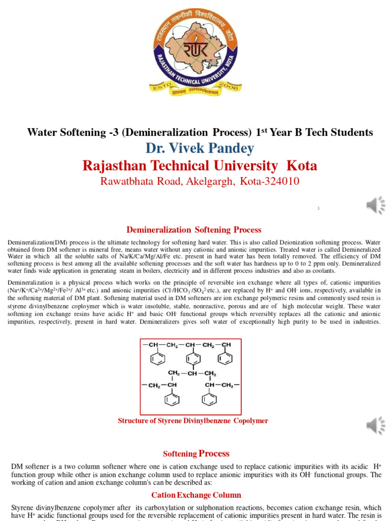 Demineralization Process for Water Softening | PDF | Ion Exchange | Ion