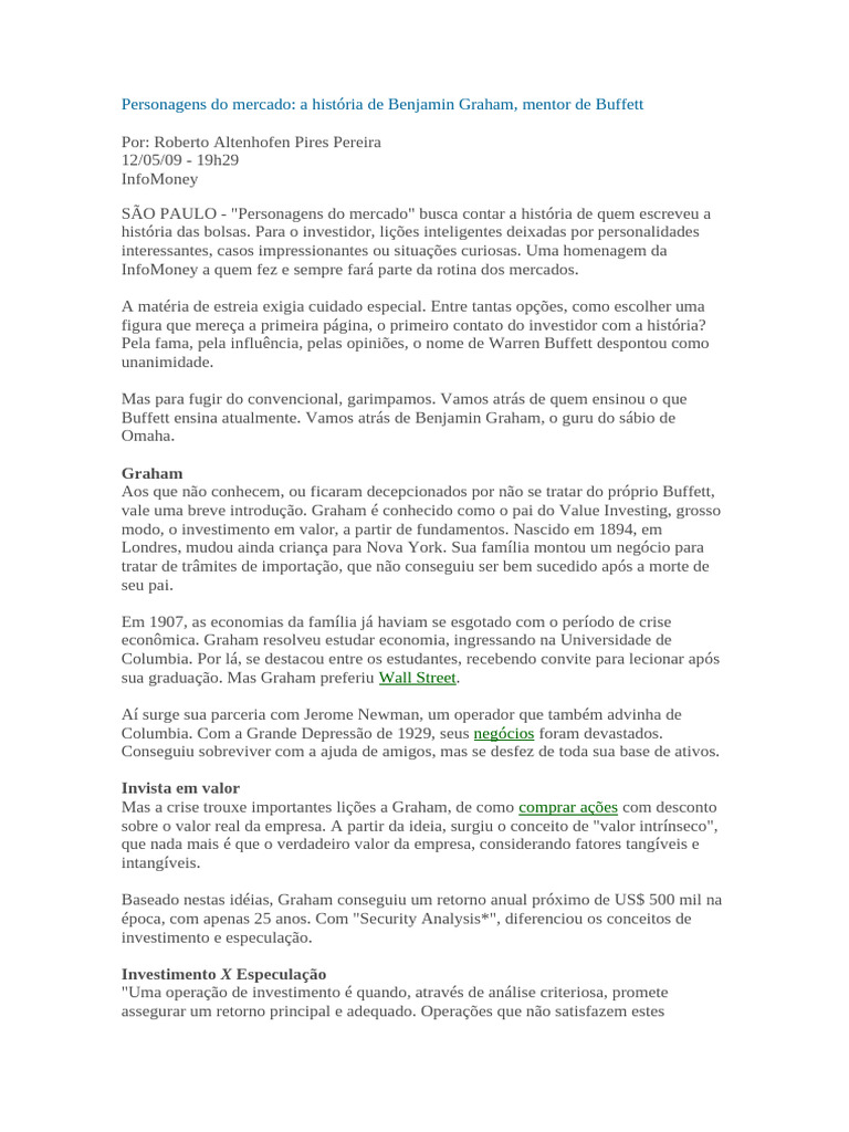 Benjamin Graham: O Pai do Value Investing | PDF | Benjamin Graham
