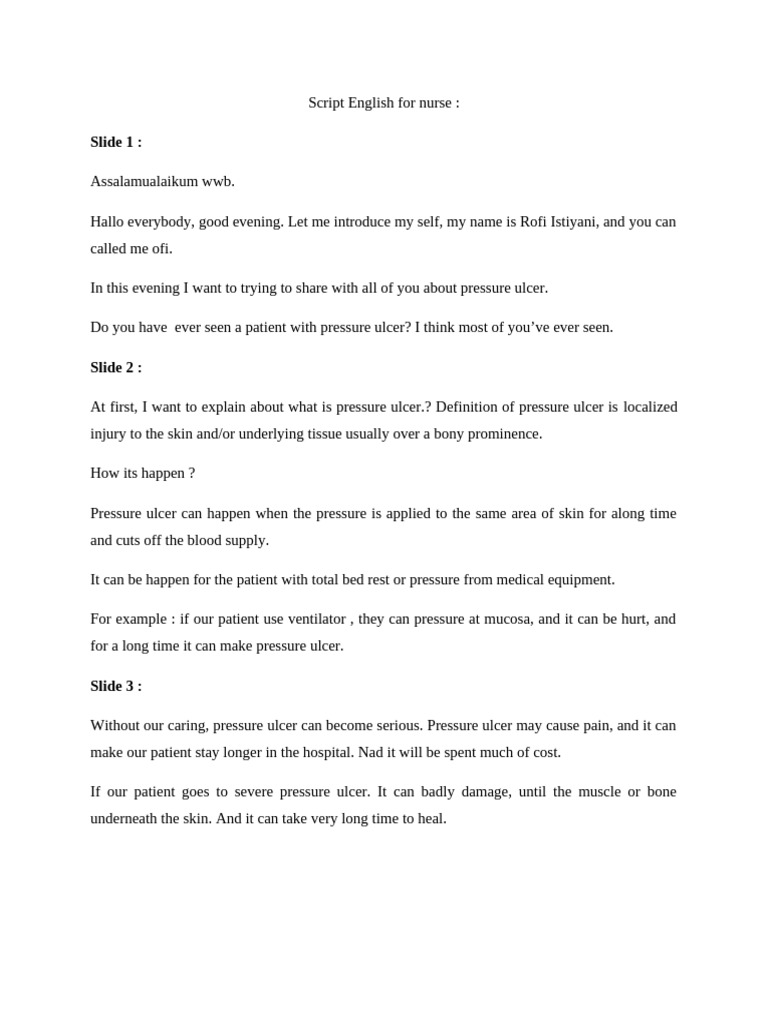 Script English For Nurse | PDF | Causes Of Death | Health Care
