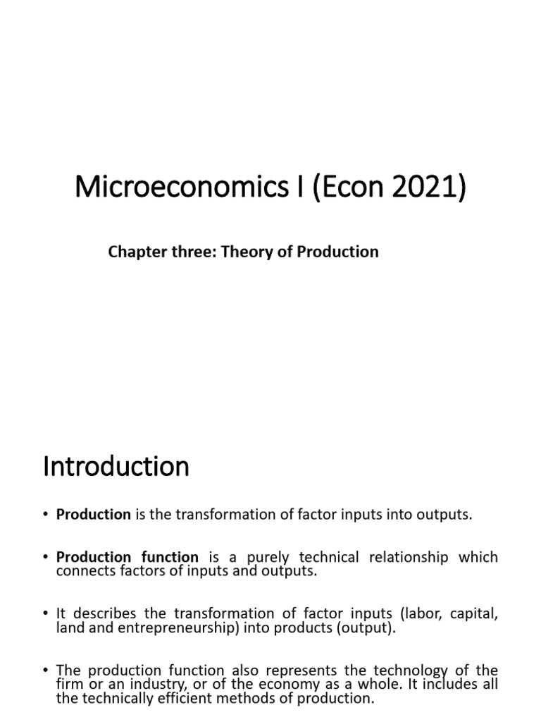 Theory of Production in Microeconomics | PDF | Production Function ...