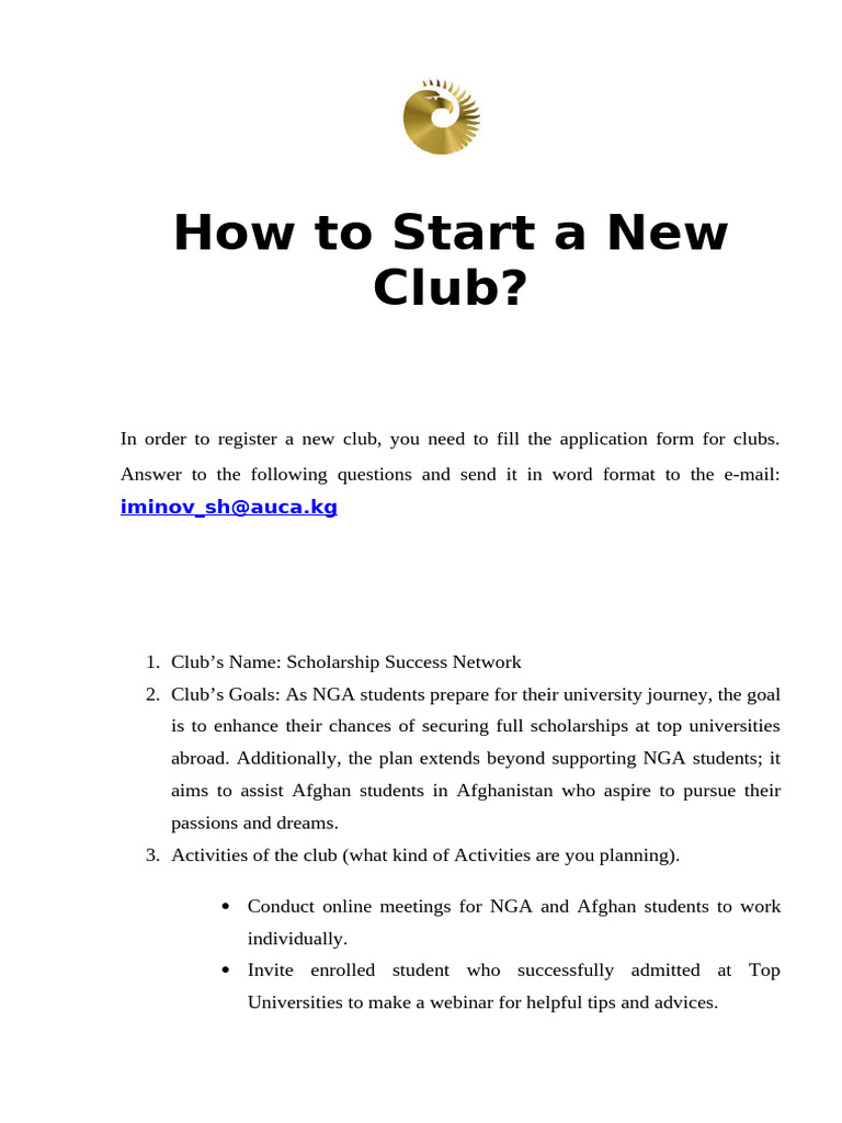 Application How To Start A New Club 2024 | PDF