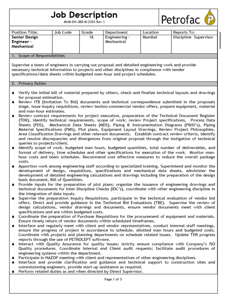 JD For Sr. Static Design Engg | PDF | Specification (Technical Standard ...