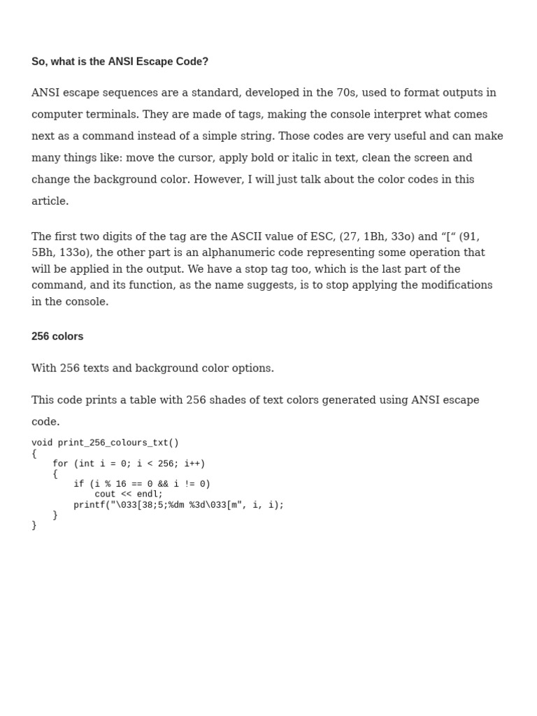ANSI Escape Color Codes | PDF