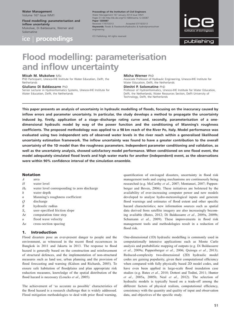 Flood Modelling Parameterisation and Inflow Uncertainty | PDF | Flood ...
