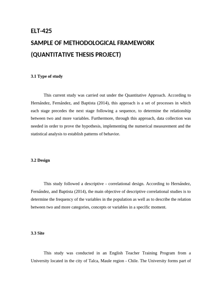 SAMPLE OF METHODOLOGICAL FRAMEWORK - QUANTITATIVE THESIS PROJECT | PDF