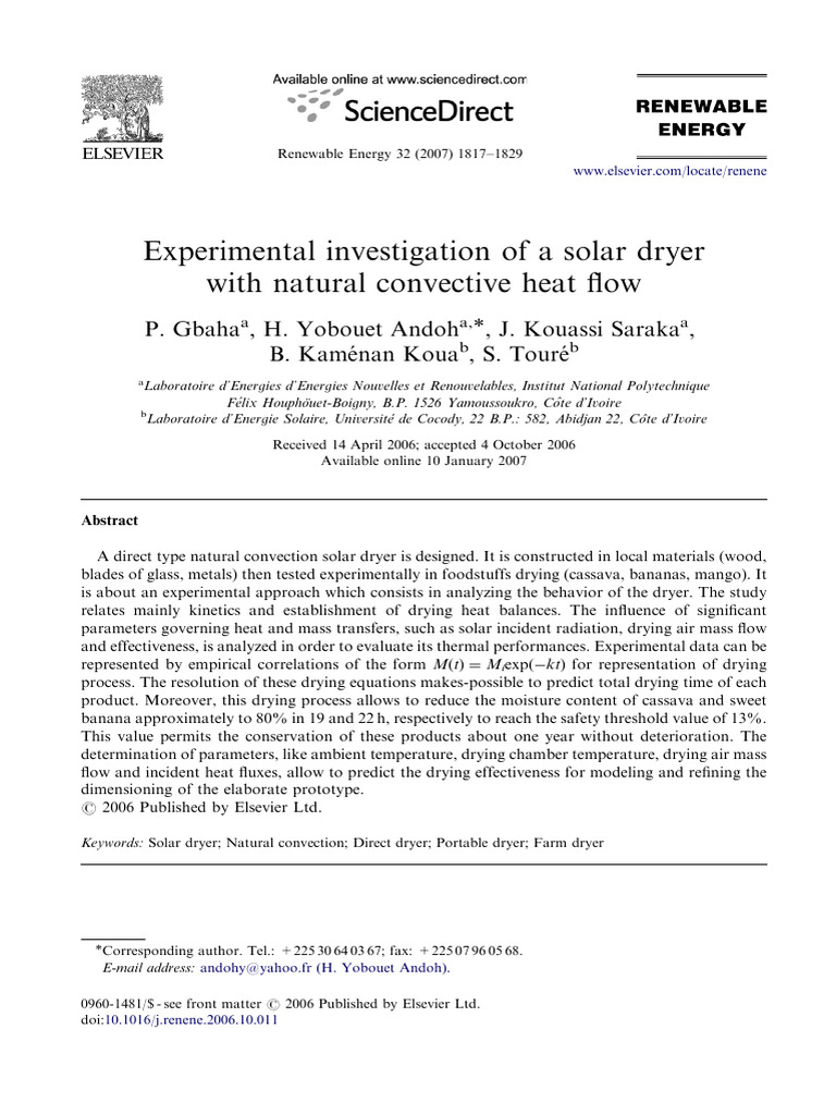 Experimental Investigation of A Solar DR | PDF | Heat Transfer ...