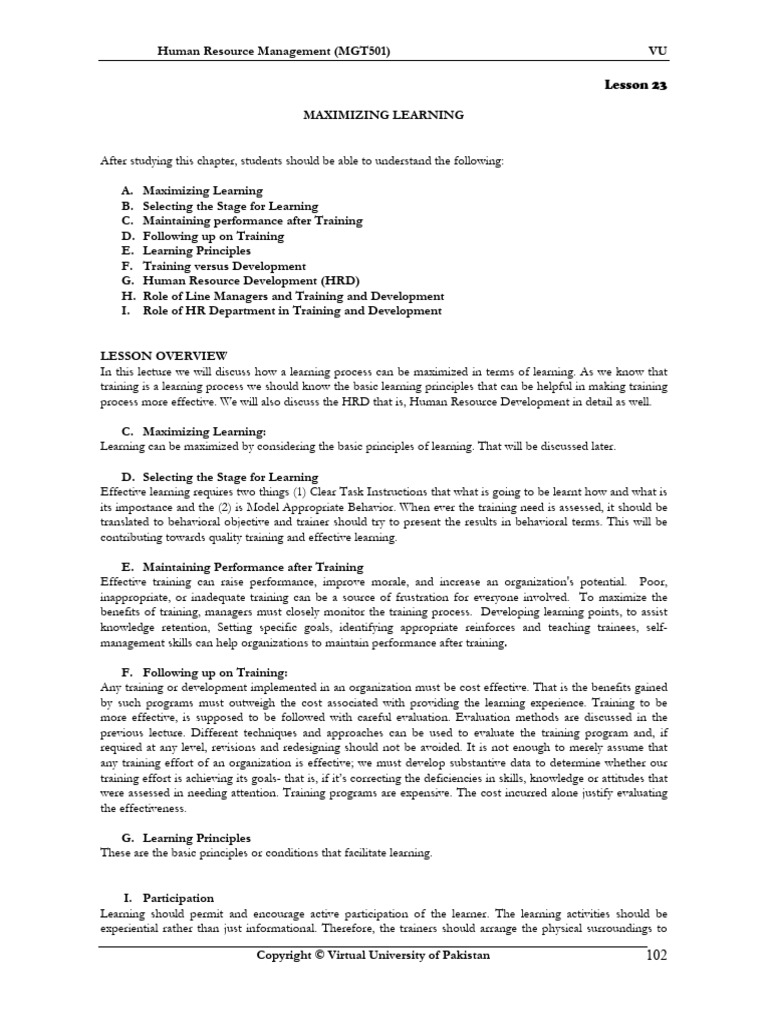 Maximizing Learning in HR Training | PDF | Learning | Human Resource ...