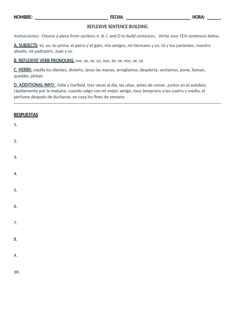 Construcción de Oraciones Reflexivas | PDF