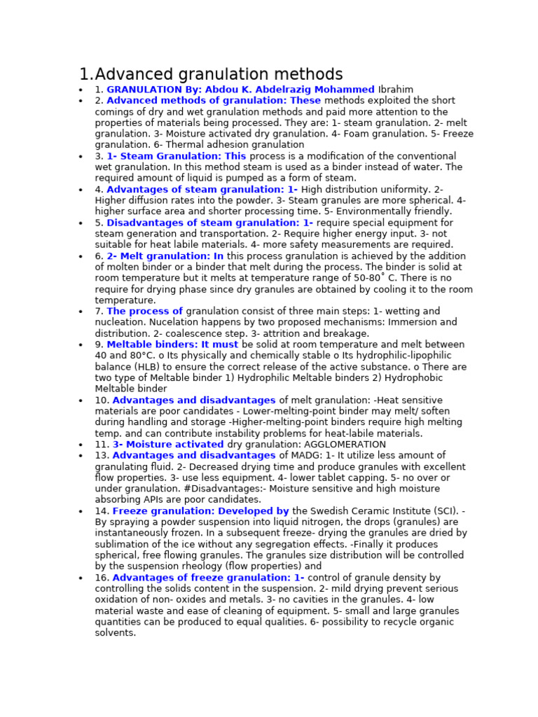 Thermal Adhesion Granulation Methods | PDF | Solubility | Tablet (Pharmacy)
