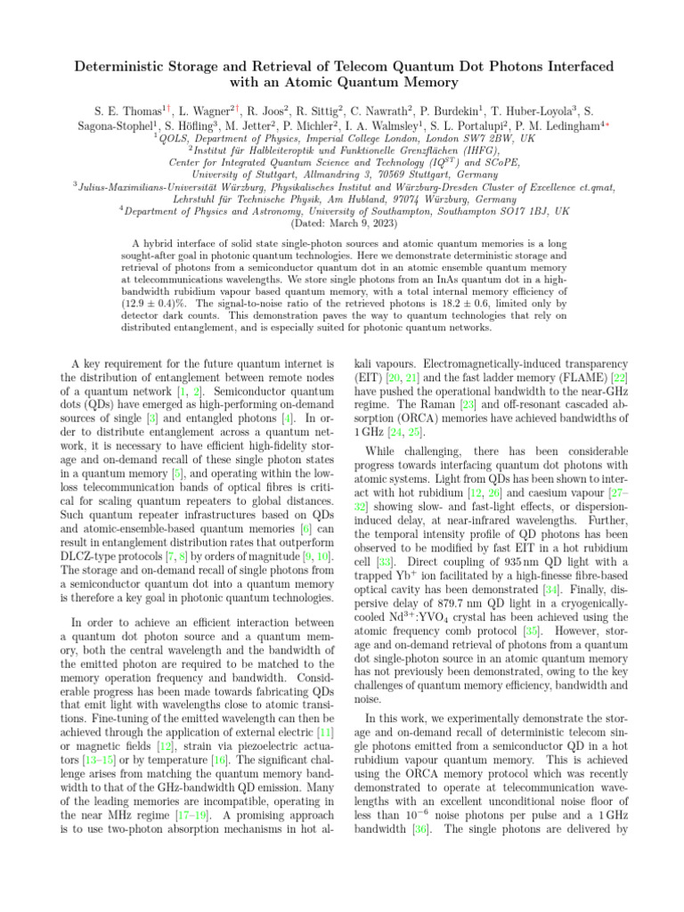 Quantum Dot Photon Storage in Memory | PDF | Spectral Line | Laser