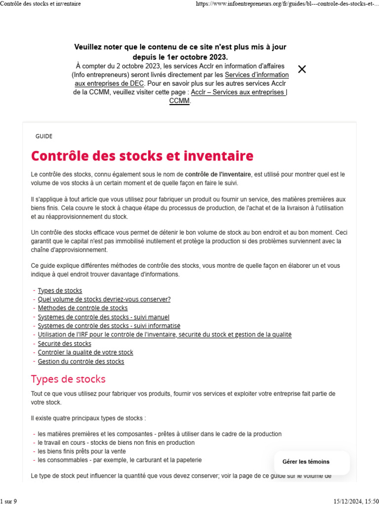 Guide sur le contrôle des stocks | PDF | Inventaire | Sécurité des ...