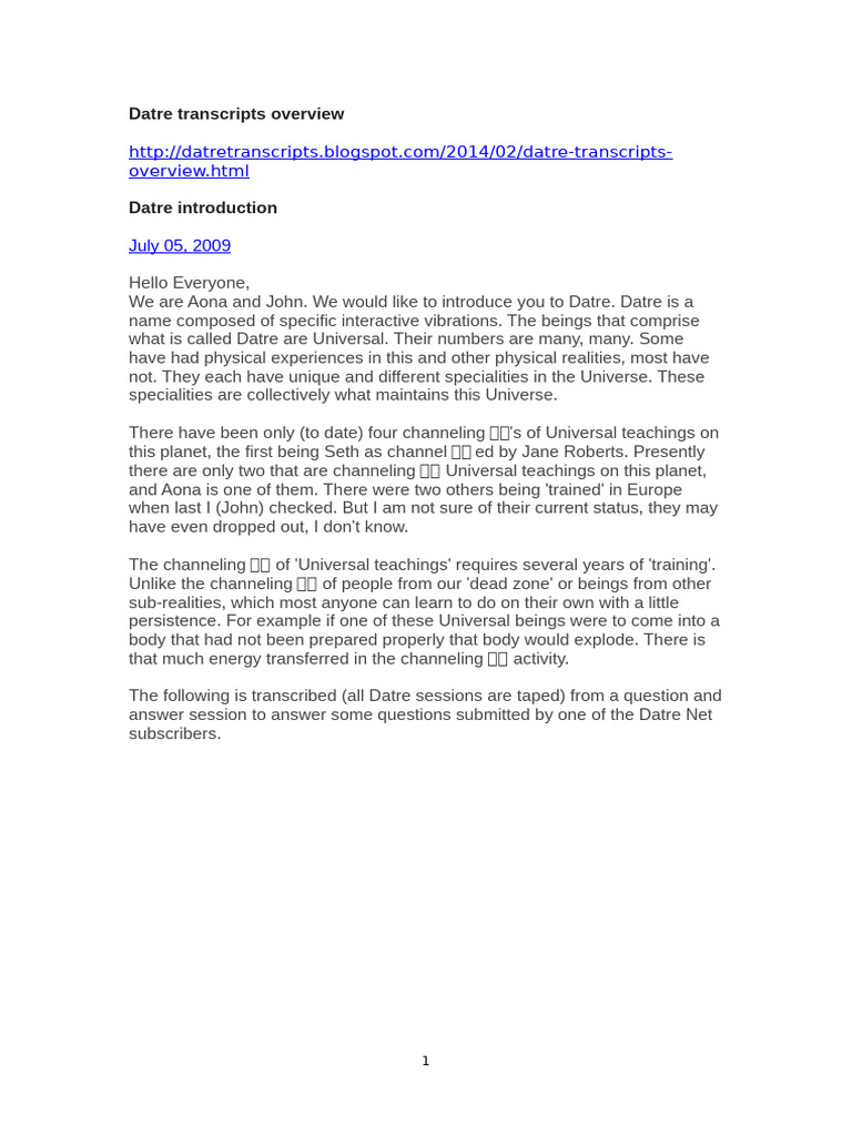 Overview of Datre Transcripts | PDF | Zip (File Format) | Universe