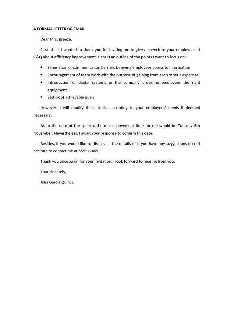 A Formal Letter or Email | PDF