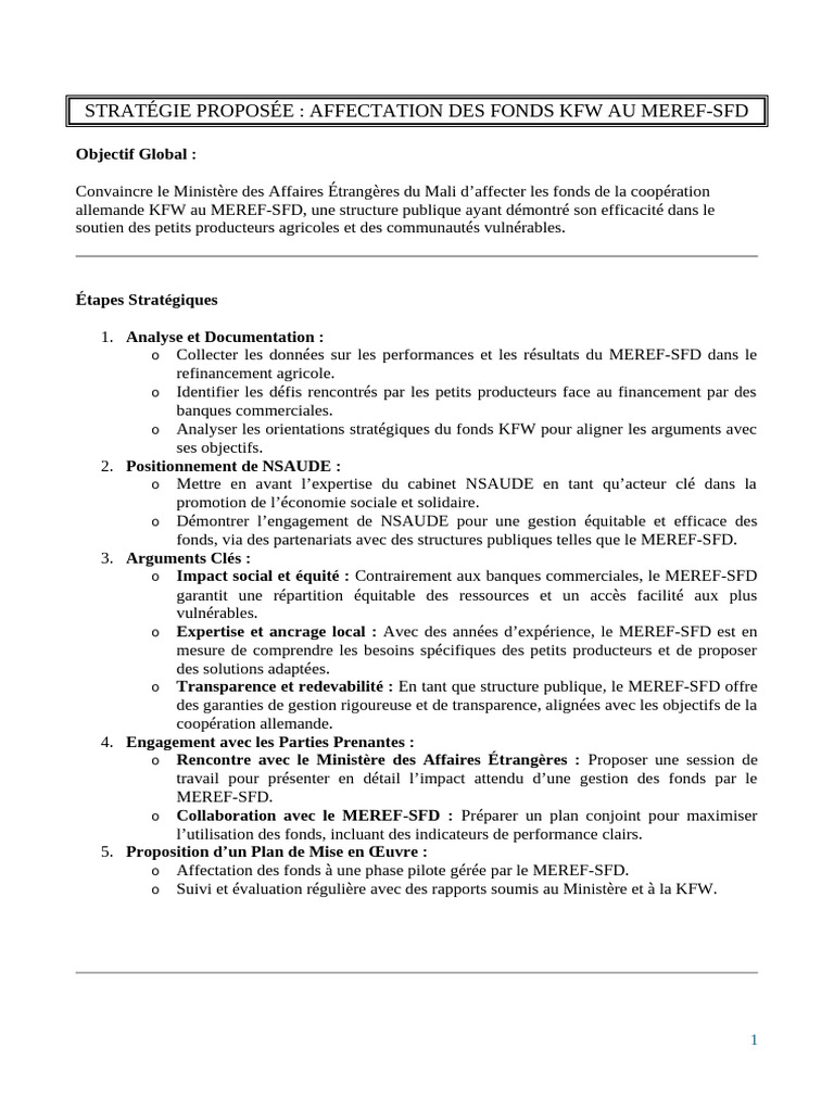Affectation des fonds KFW au MEREF-SFD | PDF | Banques | Économie