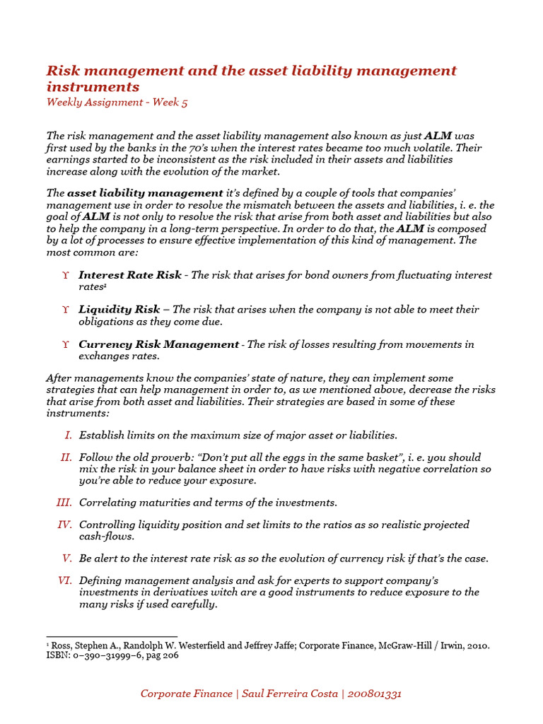 Risk Management and The Asset Liability | PDF | Risk | Financial Markets