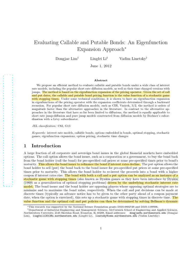 Puttable Bonds and Callable Bonds | PDF | Partial Differential Equation ...